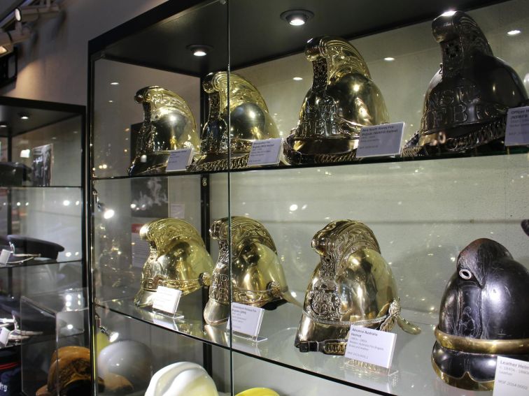 Historic Firefighter Helmet Display