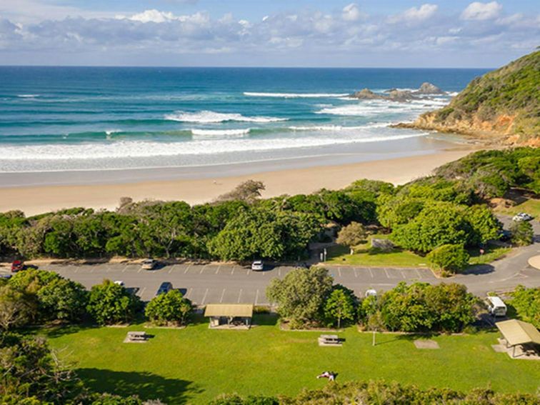 Aerial view of Broken Head picnic area in Broken Head Nature Reserve. Photo: John Spencer/DPIE