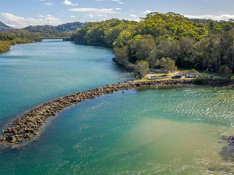 Aerial view of Brunswick River picnic area in Brunswick Heads Nature Reserve. Photo: John