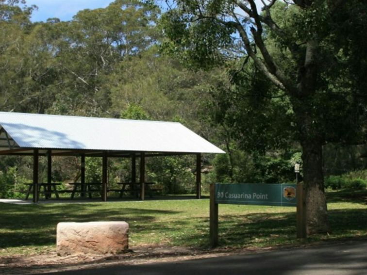 A picnic shelter and a sign at Casuarina Point picnic area in Lane Cove National Park. Photo: Nathan