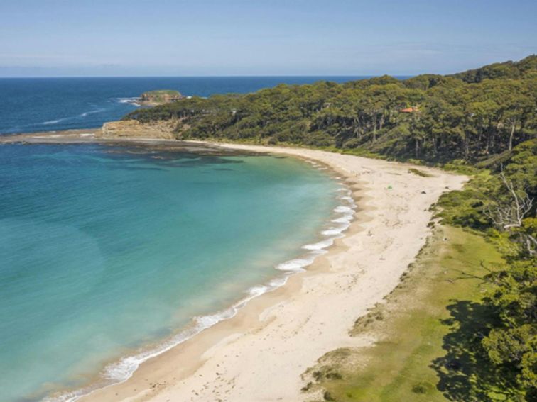 Aerial shot of Depot Beach, Murramarang National Park. Photo credit: John Spencer &copy; DPIE