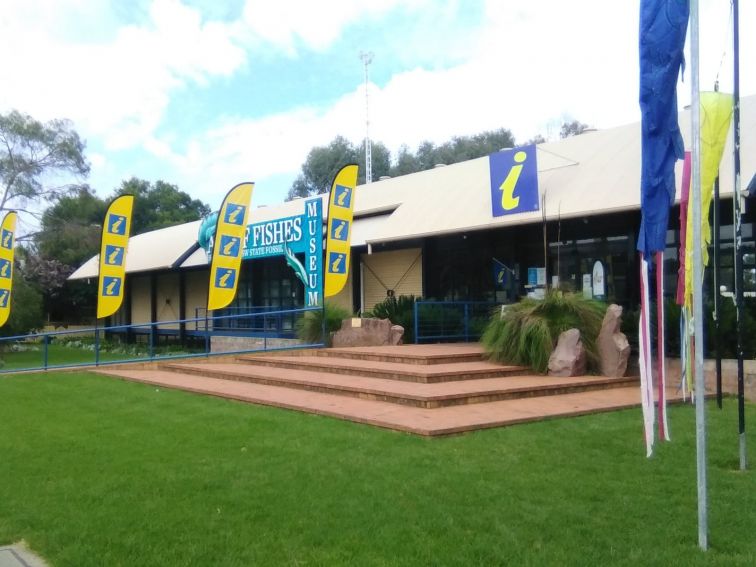 Entrance to building with multi coloured flags