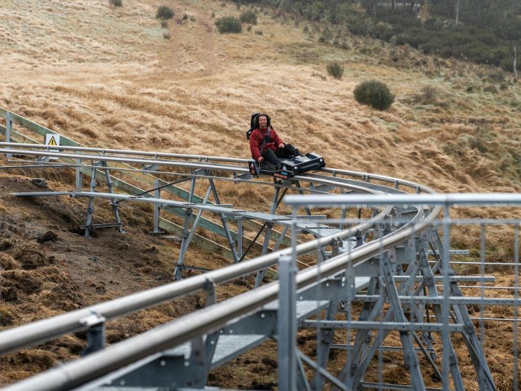 Valentino Guseli rides the Thredbo Alpine Coaster