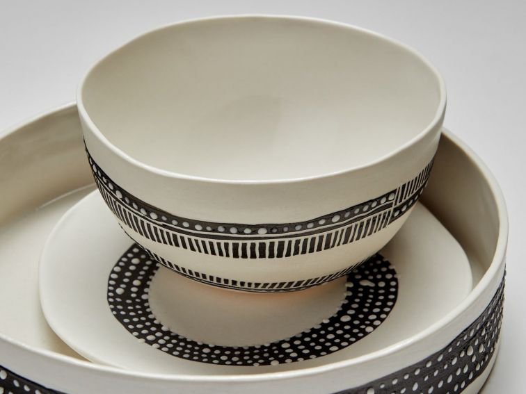 White ceramics with black detail