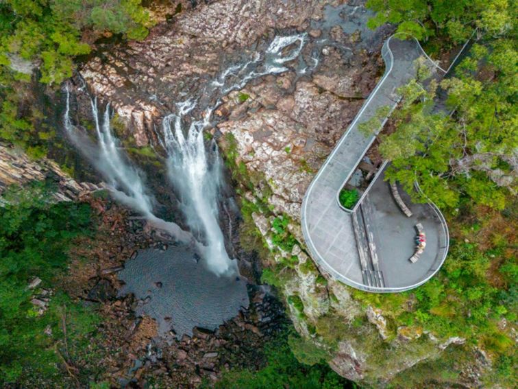 Aerial view of Minyon Falls and the lookout in Nightcap National Park. Credit: John Spencer &copy;