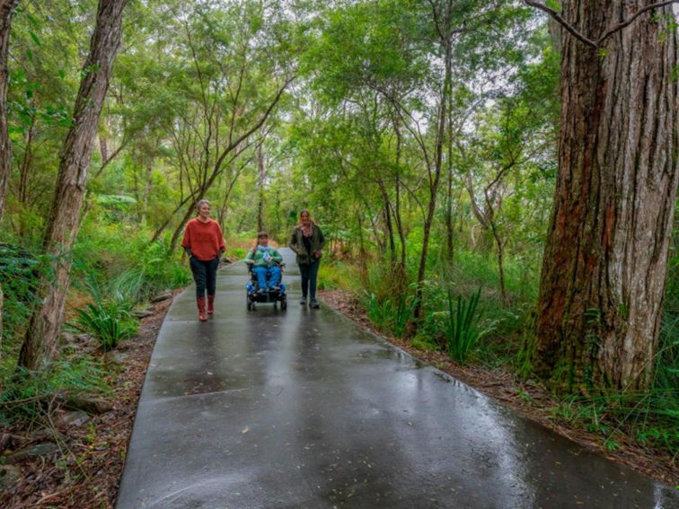 Visitors on the accessible path leading to Minyon Falls lookout. Credit: John Spencer &copy; DPE