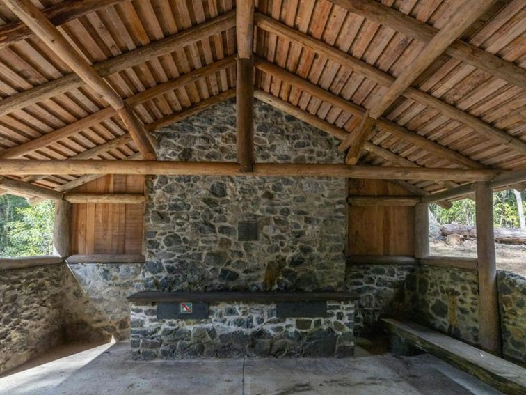 Inside the picnic shelter, which can fit a large group, Never Never picnic area, Dorrigo National