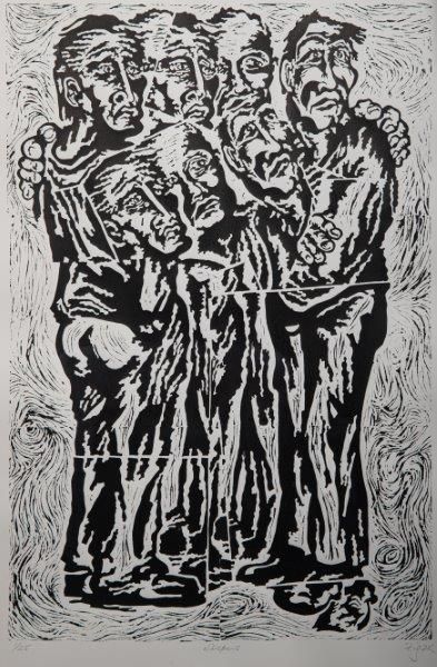 linocut of figures