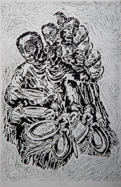 linocut of figures