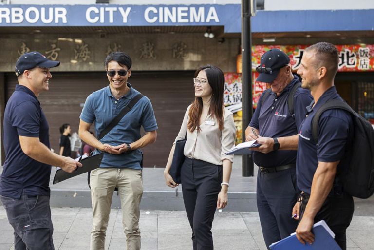 Inspectors talking to pedestrians