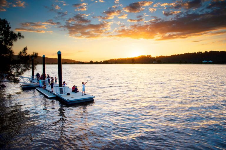 Fishing pontoon in Maclean at sunset