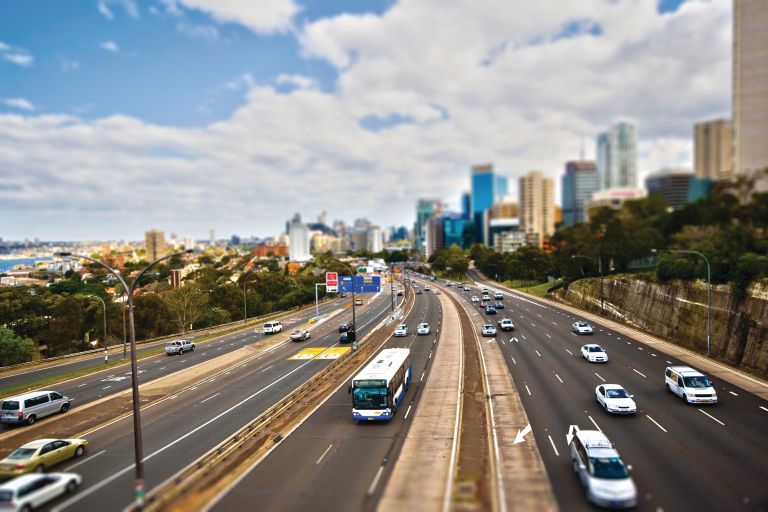 Bus on freeway