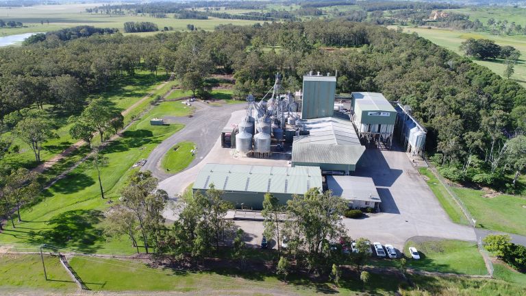 Aerial view of stockfeed against country landscape