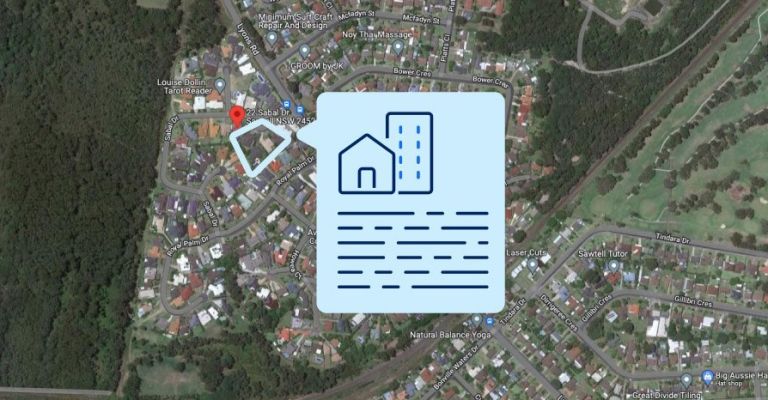 Indicative map example showing a strata scheme boundary and information.