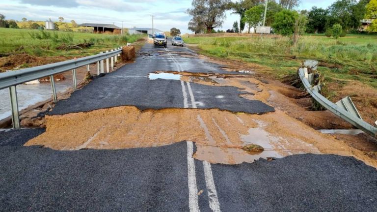 road broken surface from flood damage