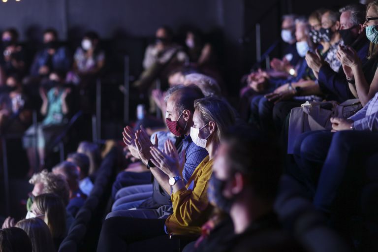 Photo of the audience at a performance of Joseph and the Amazing Technicolor Dreamcoat at the Capitol Theatre in Sydney.