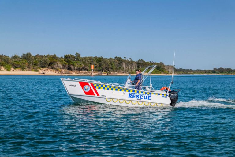 Photograph of a NSW rescue boat on the water.