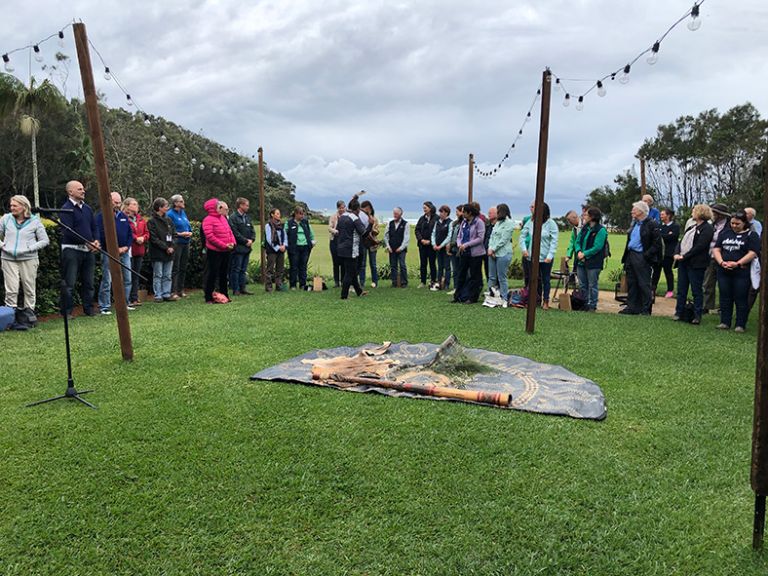 Landcare coordinators and hosts at the state gathering attending a Welcome to Country.