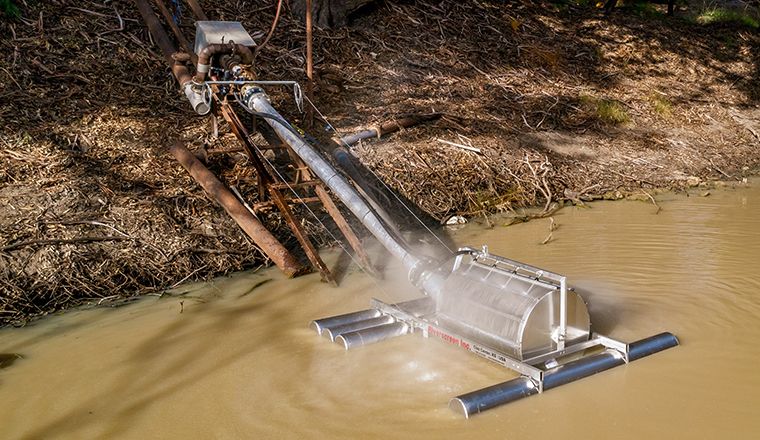 Close up of river and riverbank with screening technology