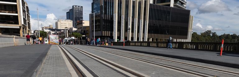 Completed track installation for Parramatta Light Rail Stage 1 project.
