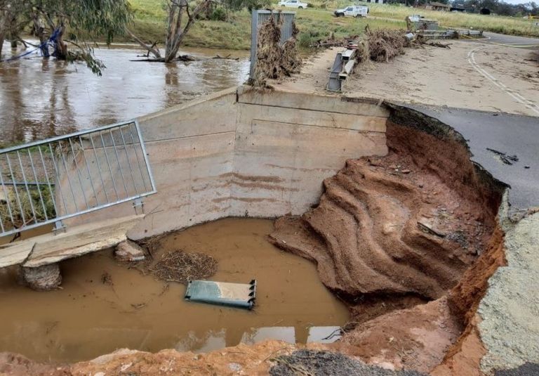 A road in Parkes Shire that was destroyed by flooding.