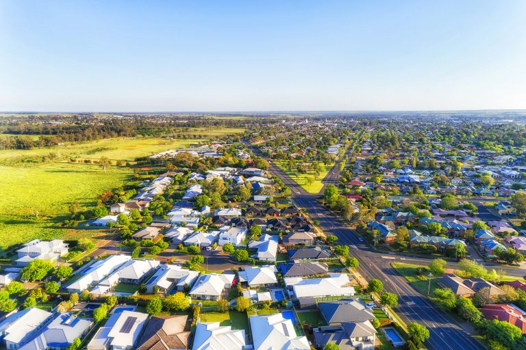 View over rooftops and surrounding land of the country town Dubbo