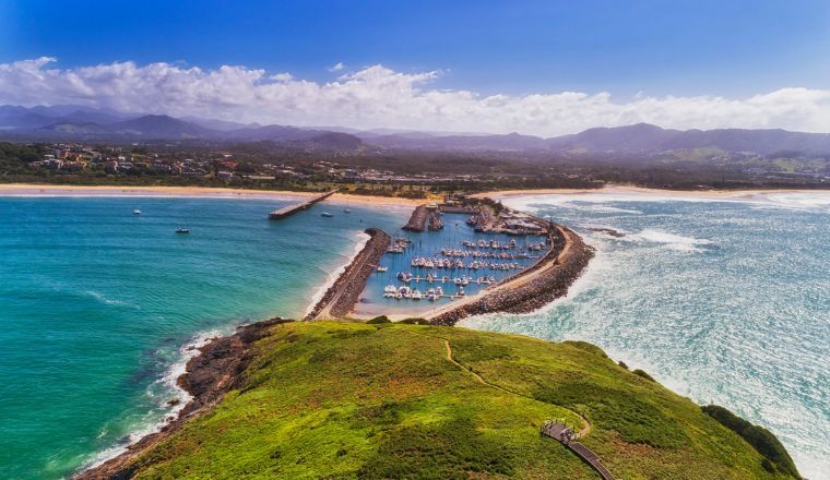 An aerial view looking inland at Coffs Harbour NSW