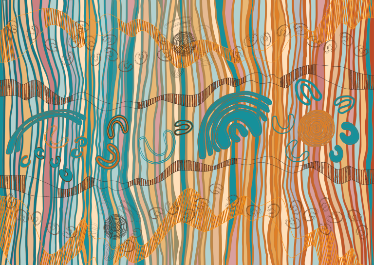 Aboriginal artwork with water, land and Community symbols to represent Aboriginal Cultural Heritage 