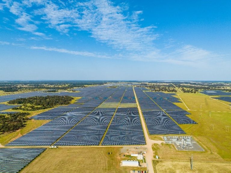 Aerial of solar panel farm