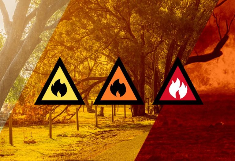 Warning signs icons wide bushfire trees