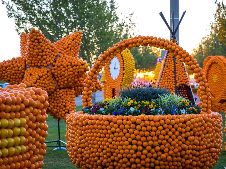 Cluster of citrus sculptures