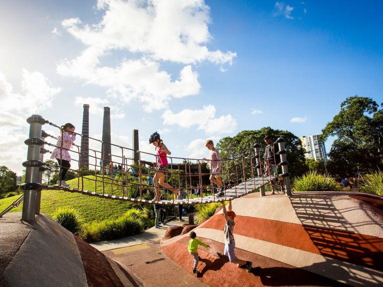 Children enjoying a day at the playground located at Sydney Park, St Peters