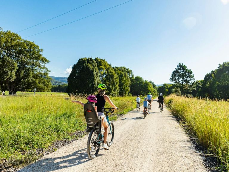 Family riding on the RaiL Trail