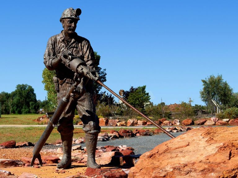 Detail of Cobar Miners Memorial, a bronze sculpture of a miner