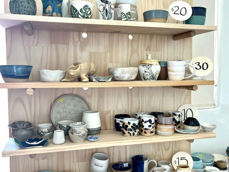 SHop shelf with handmade ceramics