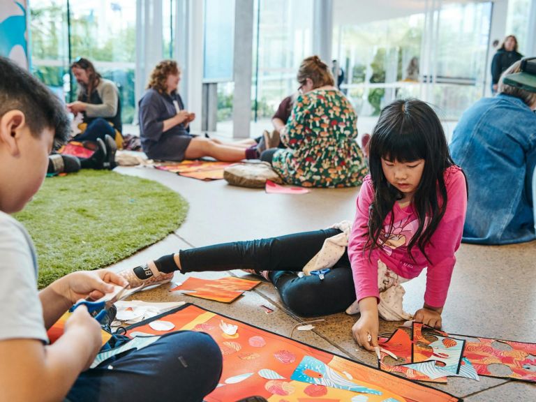 Family creating art at Hive Festival at the Art Gallery of New South Wales