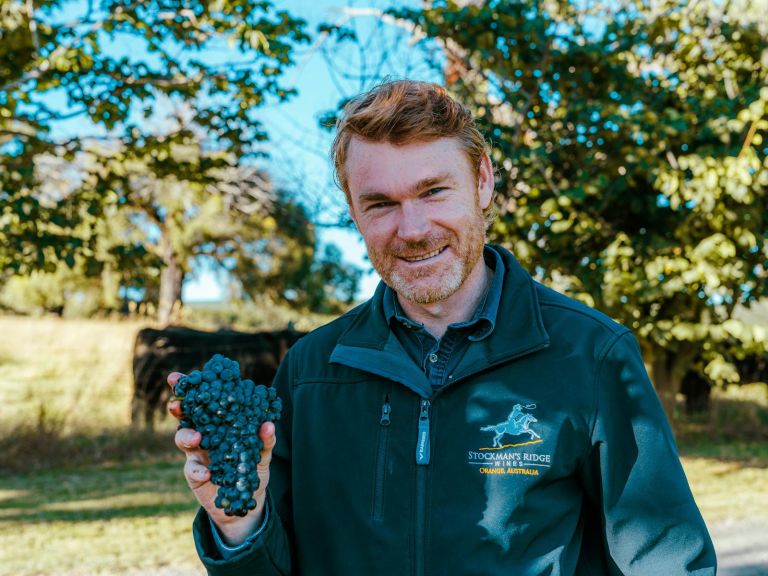 Man holding wine grapes