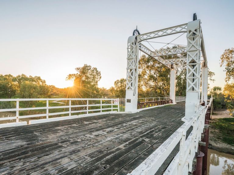 The sun rising over the scenic Darling River, Bourke