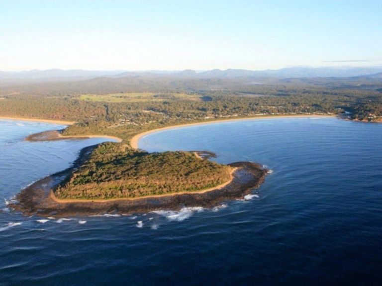 Aerial of the beautiful Broulee Island