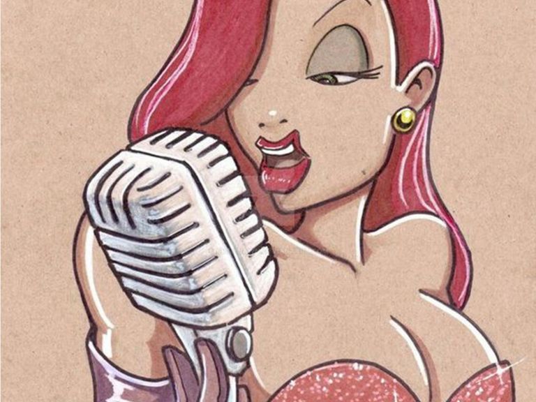 Jessica Rabbit singing into a microphone