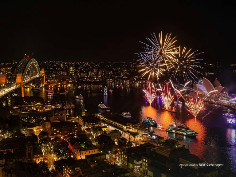 Aerial view of the annual Australia Day celebrations on Sydney Harbour