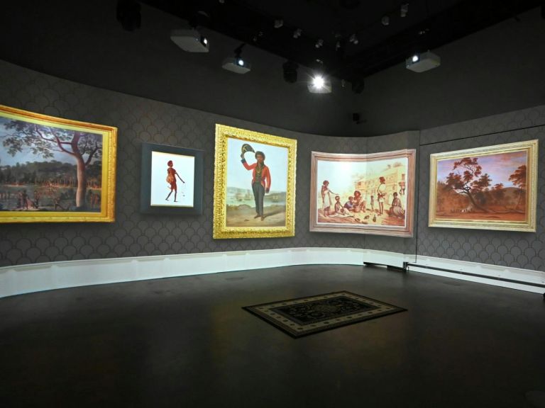 Installation image of the virtual tour with artwork