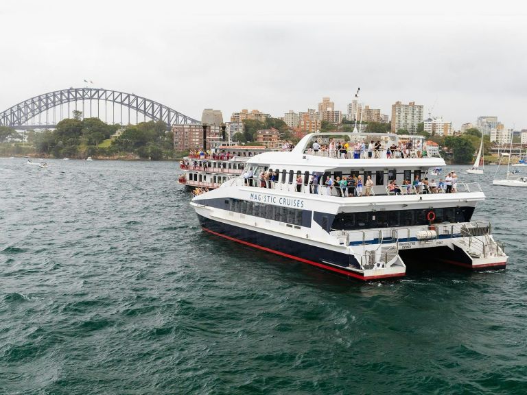 The 'Magistic' catamaran cruising Sydney Harbour on Australia Day