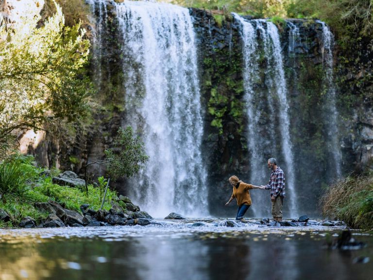 View from bottom of Dangar Falls with couple