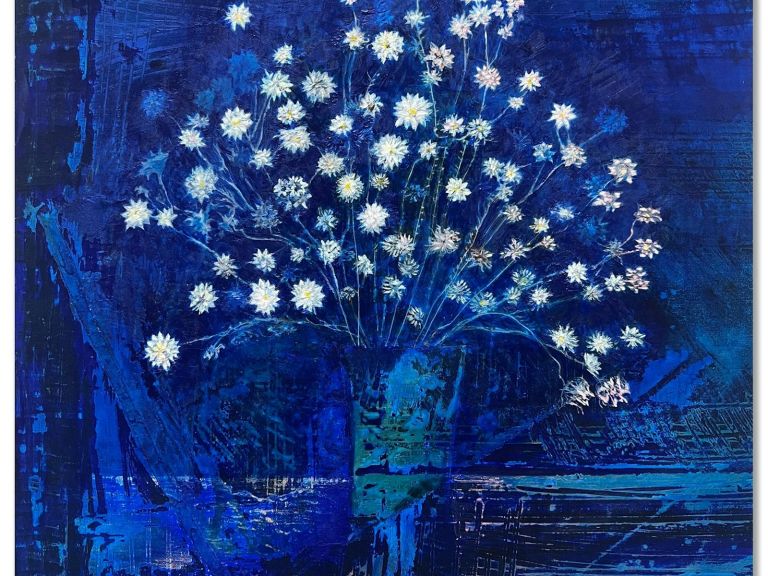 Madeleine Tuckfield-Carrano -  Paper Daises, 2024, Acrylic/Mixed media on canvas, 61x61cm