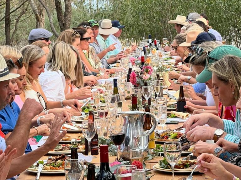 People eating at the table at the Riverina Long Lunch