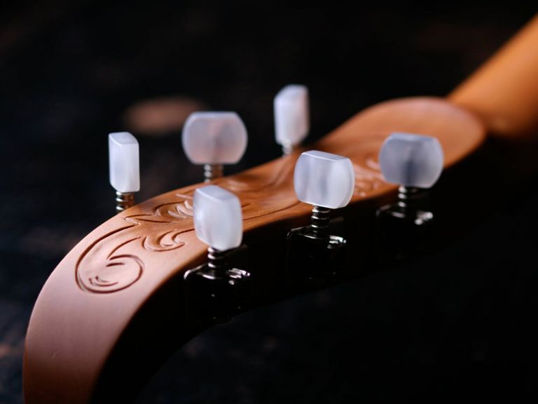 Close up of the neck of a violin