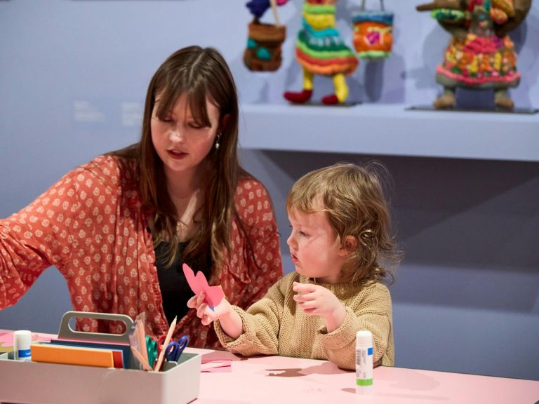 Mother and child at the Big Rain Falling exhibition