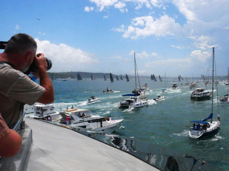 The flag off of the Sydney-Hobart Yacht race as captured from one of the spectator cruises on Sydney