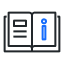 Icon of open book with an 'i' on the right-hand page. 